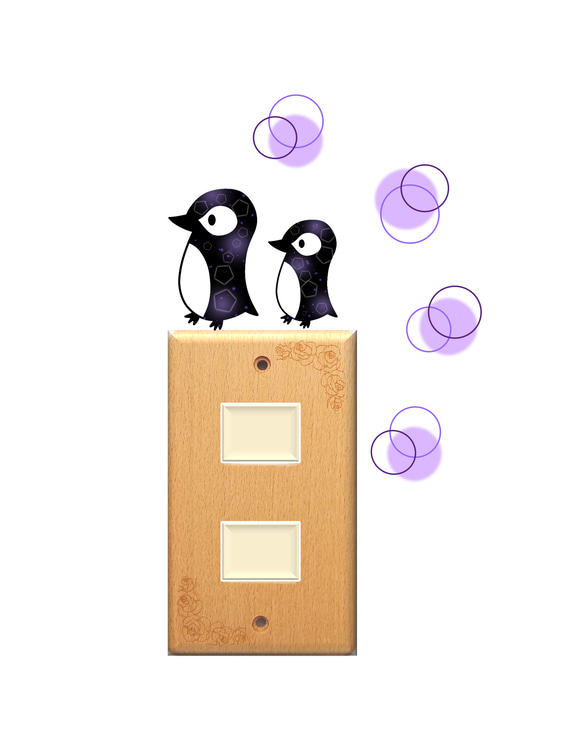 ペンギンとふわまるのウォールステッカー（紫） 1枚目の画像