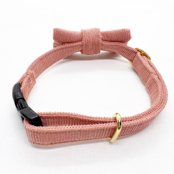 猫 犬 首輪 リボン コーデュロイ ピンク コットン100% セーフティバックル プレゼントにおすすめ♫ 4枚目の画像