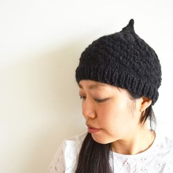 １点限定！　新作！野呂英作毛糸使用どんぐりニット帽子　手編み　ブラックブラウングラデーション 4枚目の画像