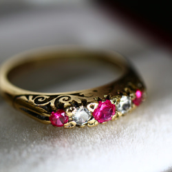 英国 1985年 指輪 合成 ルビー 純金 純金率375 宝石 鑑定付 プレゼント ギフト レディース J13 1枚目の画像