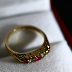 英国 1985年 指輪 合成 ルビー 純金 純金率375 宝石 鑑定付 プレゼント ギフト レディース J13 5枚目の画像