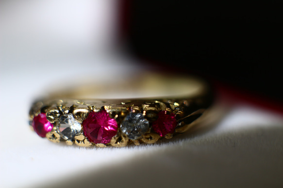 英国 1985年 指輪 合成 ルビー 純金 純金率375 宝石 鑑定付 プレゼント ギフト レディース J13 6枚目の画像