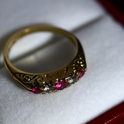 英国 1985年 指輪 合成 ルビー 純金 純金率375 宝石 鑑定付 プレゼント ギフト レディース J13 3枚目の画像