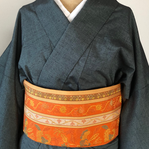 Ｓお仕立て上がり正絹紬名古屋帯　多色地に縞模様 Sお仕立て上がり正絹紬名古屋帯多色地に縞模様