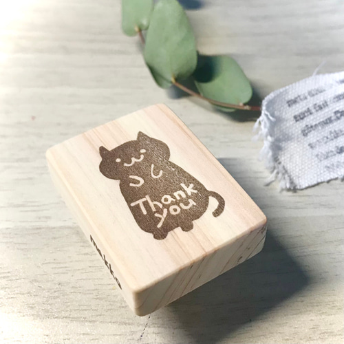 消しゴムはんこ　リアルねこさんとthankyou 消しゴムはんこリアルねこさんとthankyou