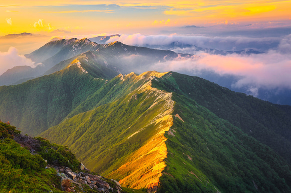 山岳風景写真 〜夕映えの表銀座〜 （北アルプス･表銀座縦走路･燕岳･夕焼け･登山／送料無料） 7枚目の画像