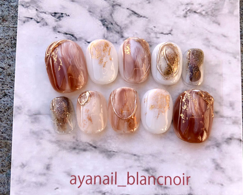 5370 ネイルチップ べっ甲 ゴールド ホワイト ブラウン ニュアンス