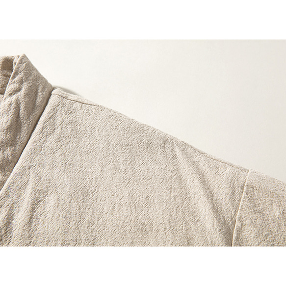 綿麻コート　Vネックロングコート　レトロ　暖かいコート　ベージュ　#L131BE 4枚目の画像