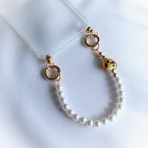 ハートビーズ カラビナ スマホストラップ ハンドストラップ ゴールド