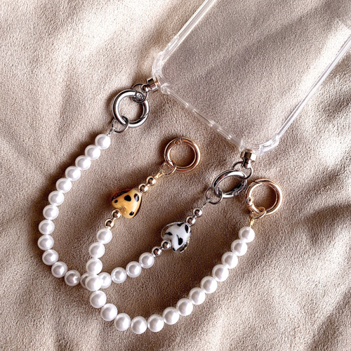 ハートビーズ カラビナ スマホストラップ ハンドストラップ ゴールド