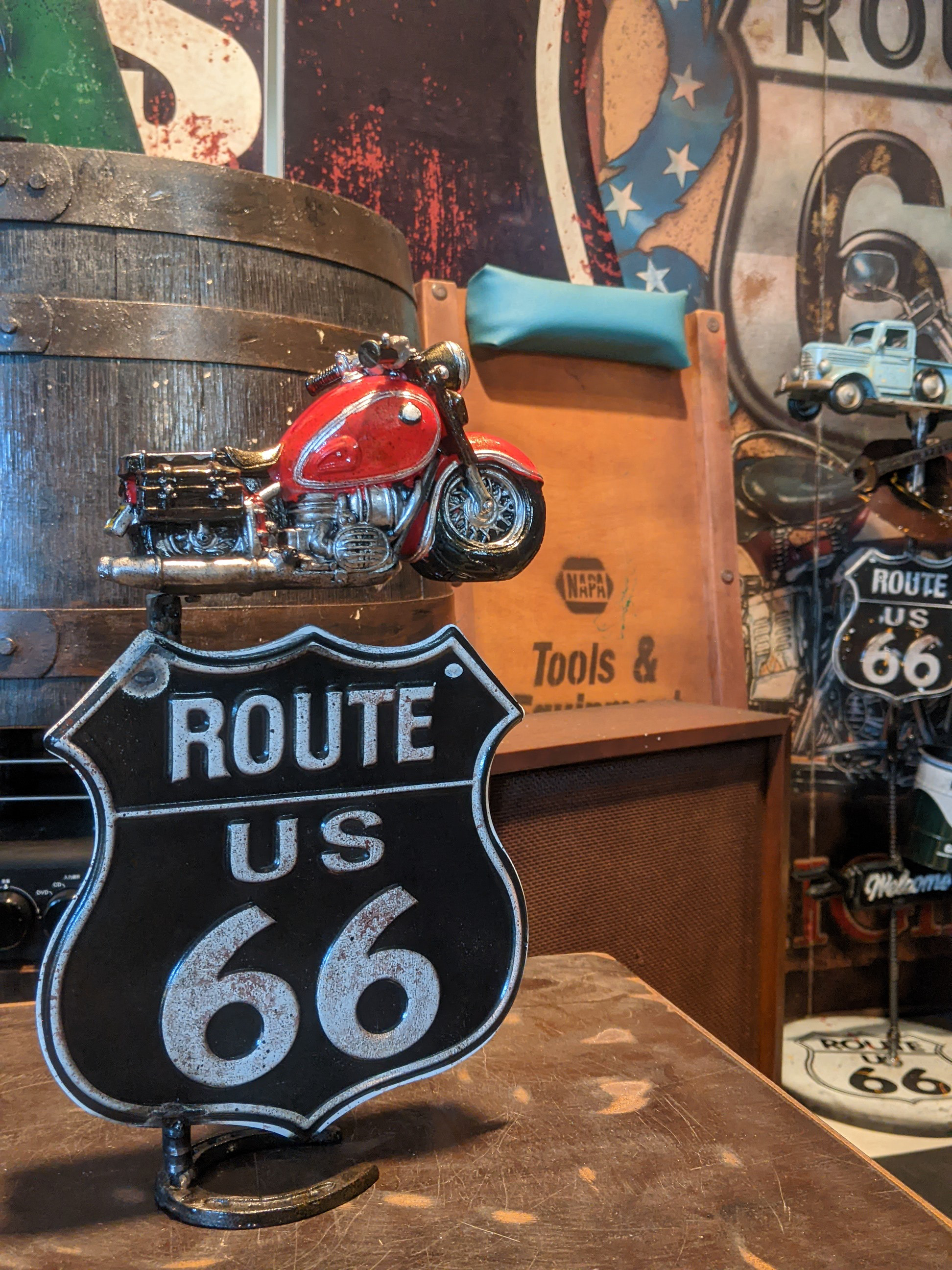 時計 給油機 ルート66 ROUTE66 ガソリンスタンド 貯金箱 置時計 赤