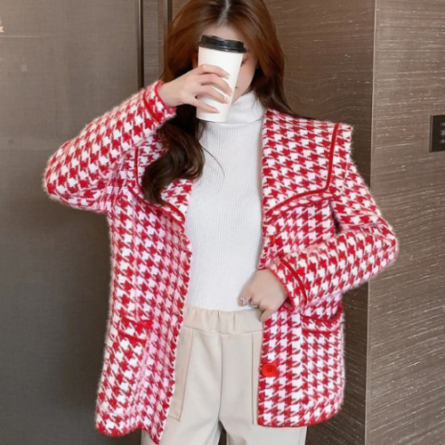大きいサイズ レディース】秋冬 千鳥格子柄 コート アウター GA その他