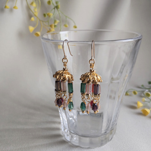 14kgf シャンデリアピアス♡ 14kgf スクエアフープシャンデリアピアス