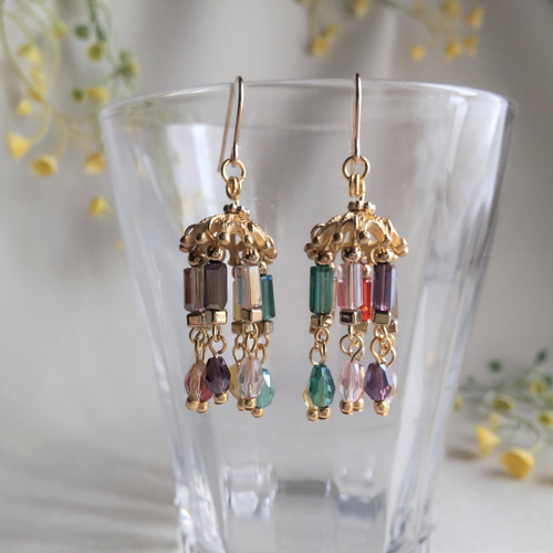 14kgf カラーオパールと淡水パールのシャンデリアピアス 14kgf カラーオパールと淡水パールのシャンデリアピアス