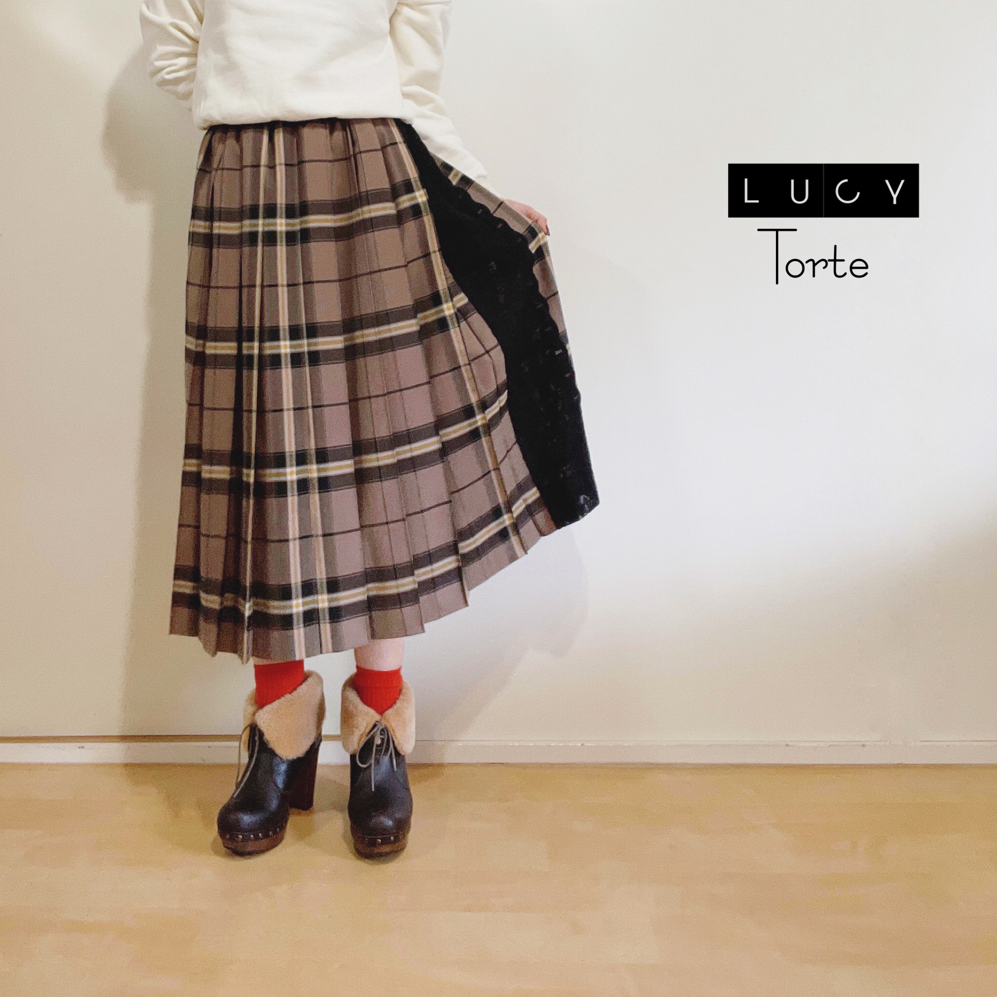 ビッグチェック プリーツスカート【MOCHA】