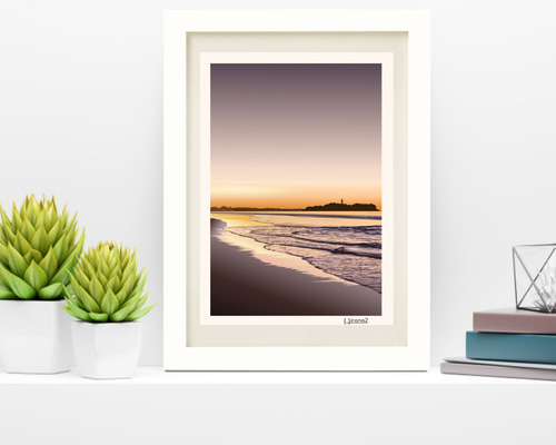 ★額装 海岸風景画★ Amazon | ジン・シマクラ 「サンセットブルーバード」 海 絵画