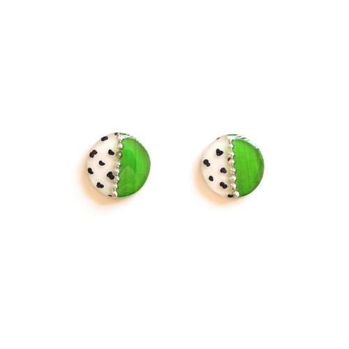 2way*ひらひらグリーンなダルメシアンのタッセルのピアス