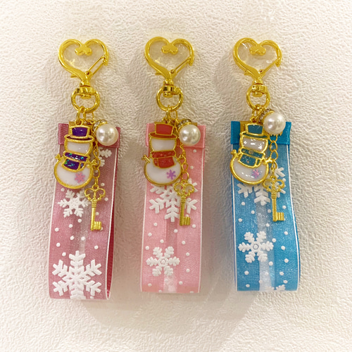 snowman*雪の結晶リボンキーホルダー PURPLE キーホルダー snowman*雪の結晶リボンキーホルダー PURPLE キーホルダー