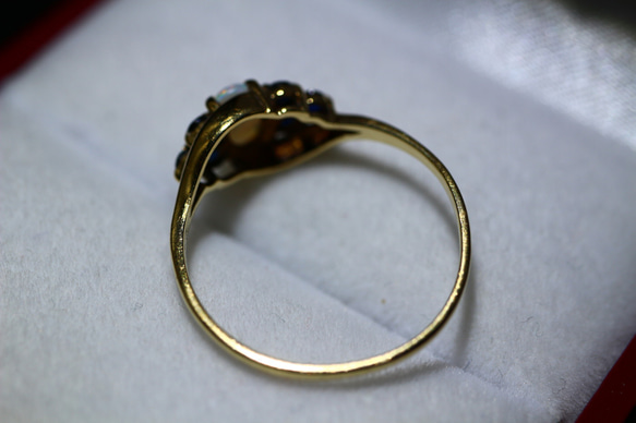 絶品 英国 1988年 ゴールド リング 指輪 ビンテージ オパール サファイヤ 純金 純金率375 宝石 J20 5枚目の画像