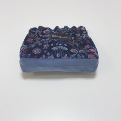 ボタニカルガーデン　コーデュロイ　ネイビー系　切替マチのバネ口ポーチ　バネ口12cm 6枚目の画像