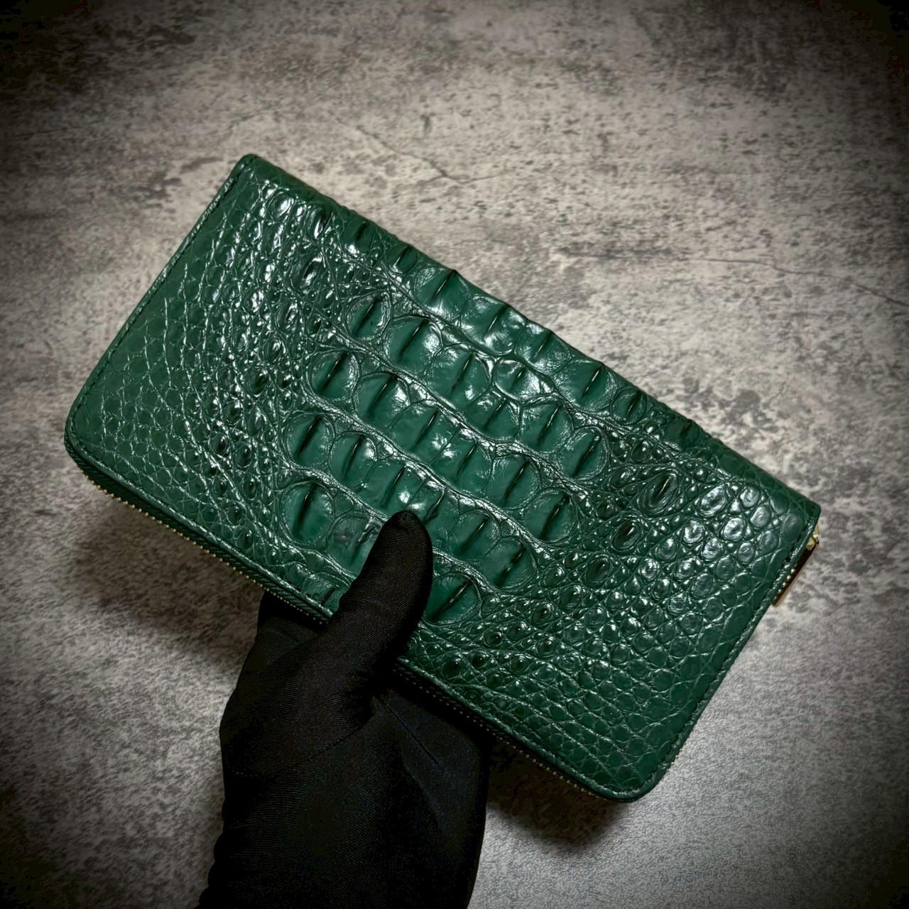 クロコダイル メンズ財布 長財布 大容量 カード２７枚 頭部 背部 グリーン 緑 ワニ革 本物証明書付き