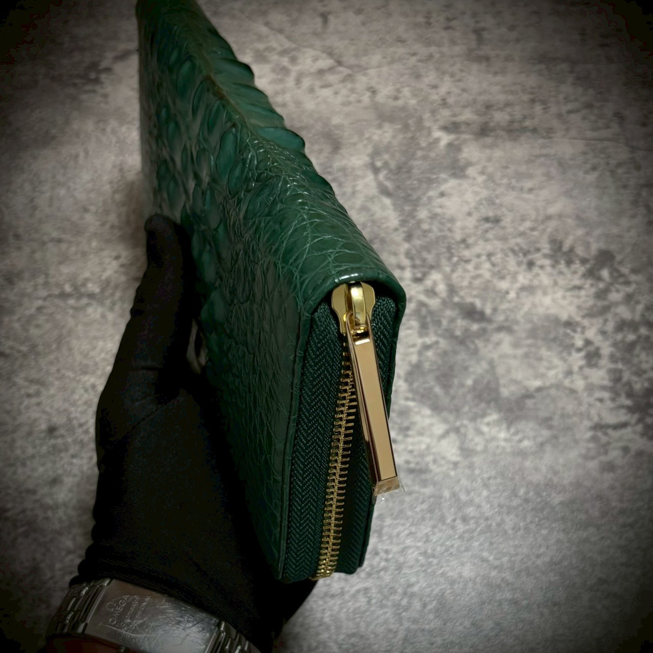 クロコダイル メンズ財布 長財布 大容量 カード２７枚 頭部 背部 グリーン 緑 ワニ革 本物証明書付き