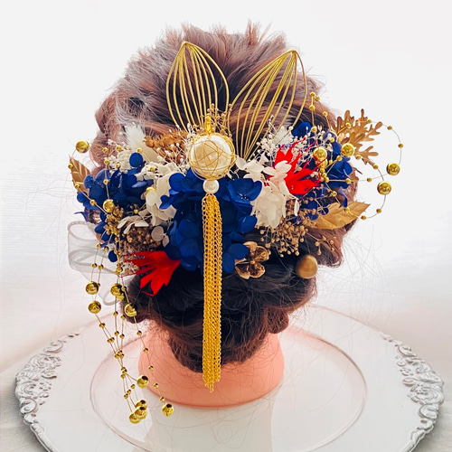 プリザーブドフラワーブルー パールチェーンタッセル紫陽花 プリザーブドフラワーブルー パールチェーンタッセル紫陽花