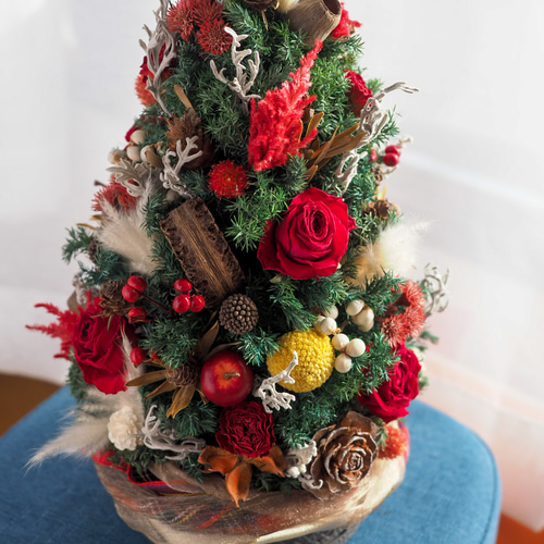 ドライフラワーのクリスマスツリー 赤（M） その他インテリア雑貨