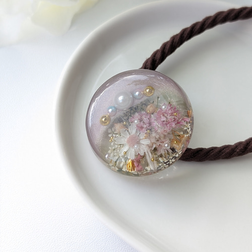 レジンヘアゴム　パープル　花びら　バラ　三日月　透け感 レジンヘアゴム パープル 花びら バラ 三日月 透け感 ヘアゴム