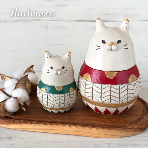 クリスマスに】ペアサンタ猫マトリョーシカオブジェ その他インテリア