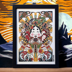 【真作】絵画　日本画4号　福を集める熊手　縁起の良い書画作品　運気上昇　W37 真作】絵画 日本画4号 福を集める熊手 縁起の良い書画作品 運気