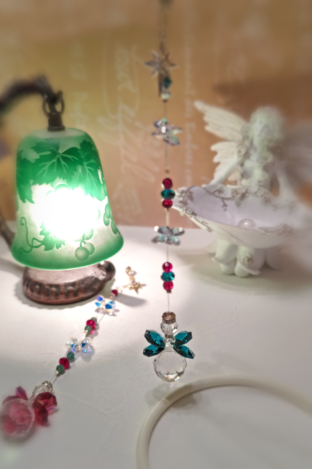 ❆❅ツインエンジェル・サンキャッチャー❅エメラルドカラー❆スワロ