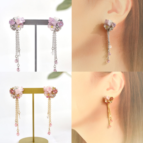 【ハンドメイド】056 アリッサムとバラのピアス/イヤリング ハンドメイド】056 アリッサムとバラのピアス/イヤリング 小規模