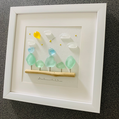 シーグラスアート 癒しの森 お月見 ガラス細工 インテリア雑貨 北欧