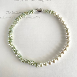 清爽淺開心果綠（染色）兩種珍珠頸鍊 9~9.5 (SV) 第3張的照片