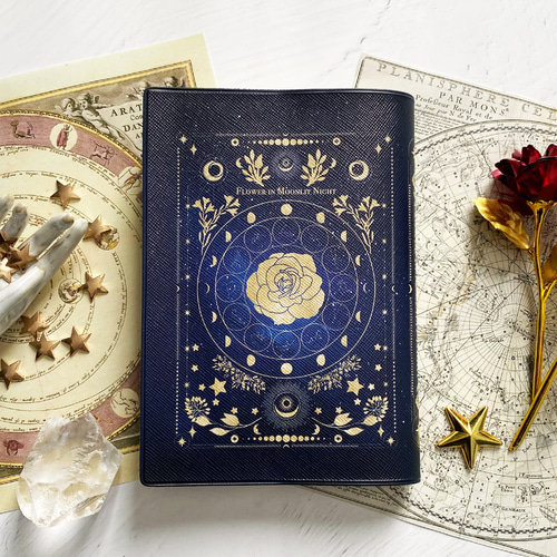 空想天体古書Ⅰ・月の満ち欠け（ブラック） ブックカバー・手帳