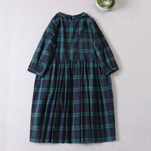 ヌキテパ　ロングワンピース　緑チェック　スキッパー　長袖 ヌキテパ ロングワンピース 緑チェック スキッパー 長袖 【公式通販】