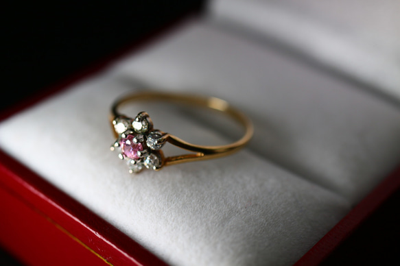 英国 ビンテージ 指輪 リング ゴールド ピンク ジルコニア  純金率375 鑑定付 プレゼント ギフト J35 8枚目の画像