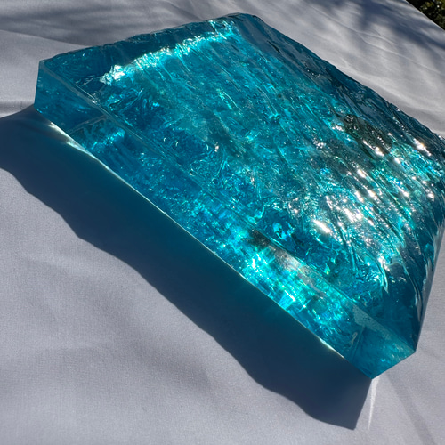 インテリアアートブロック ラージ エメラルドブルーの海とカメ