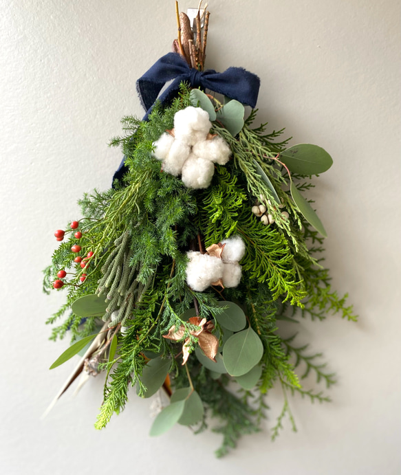 綿のクリスマススワッグ　ナチュラル　 2枚目の画像