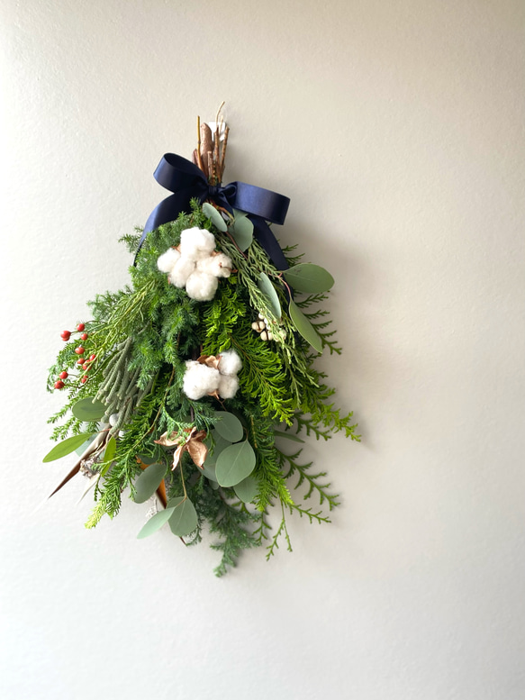 綿のクリスマススワッグ　ナチュラル　 1枚目の画像