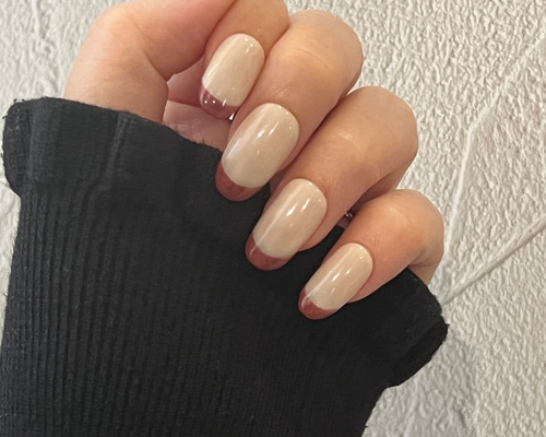 赤茶ブラウンフレンチネイル ネイルチップ（つけ爪） luna-nail 通販