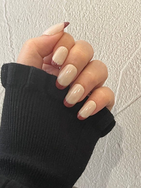 赤茶ブラウンフレンチネイル ネイルチップ（つけ爪） luna-nail 通販