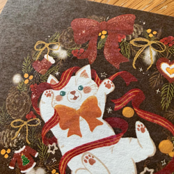 ポストカード『白猫とXmasリース』2枚セット 3枚目の画像