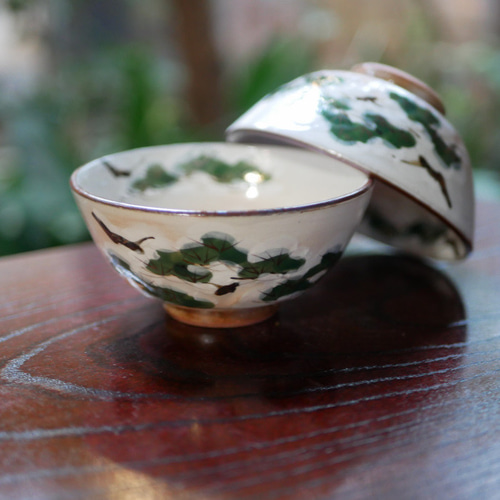 京焼・清水焼 ご飯茶碗 絵柄違い（南天・雪松・紅白梅・枝垂れ桜