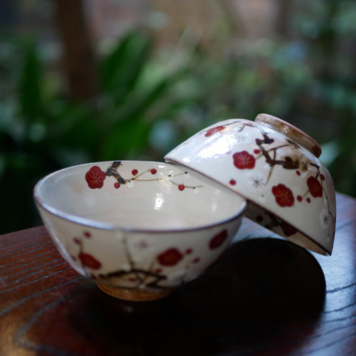 京焼・清水焼 ご飯茶碗 絵柄違い（南天・雪松・紅白梅・枝垂れ桜