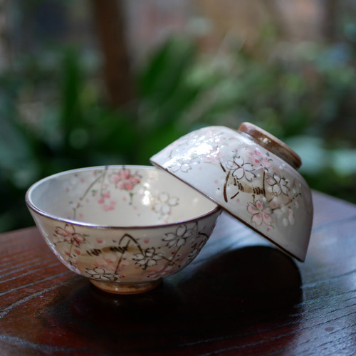 京焼・清水焼 ご飯茶碗 絵柄違い（南天・雪松・紅白梅・枝垂れ桜