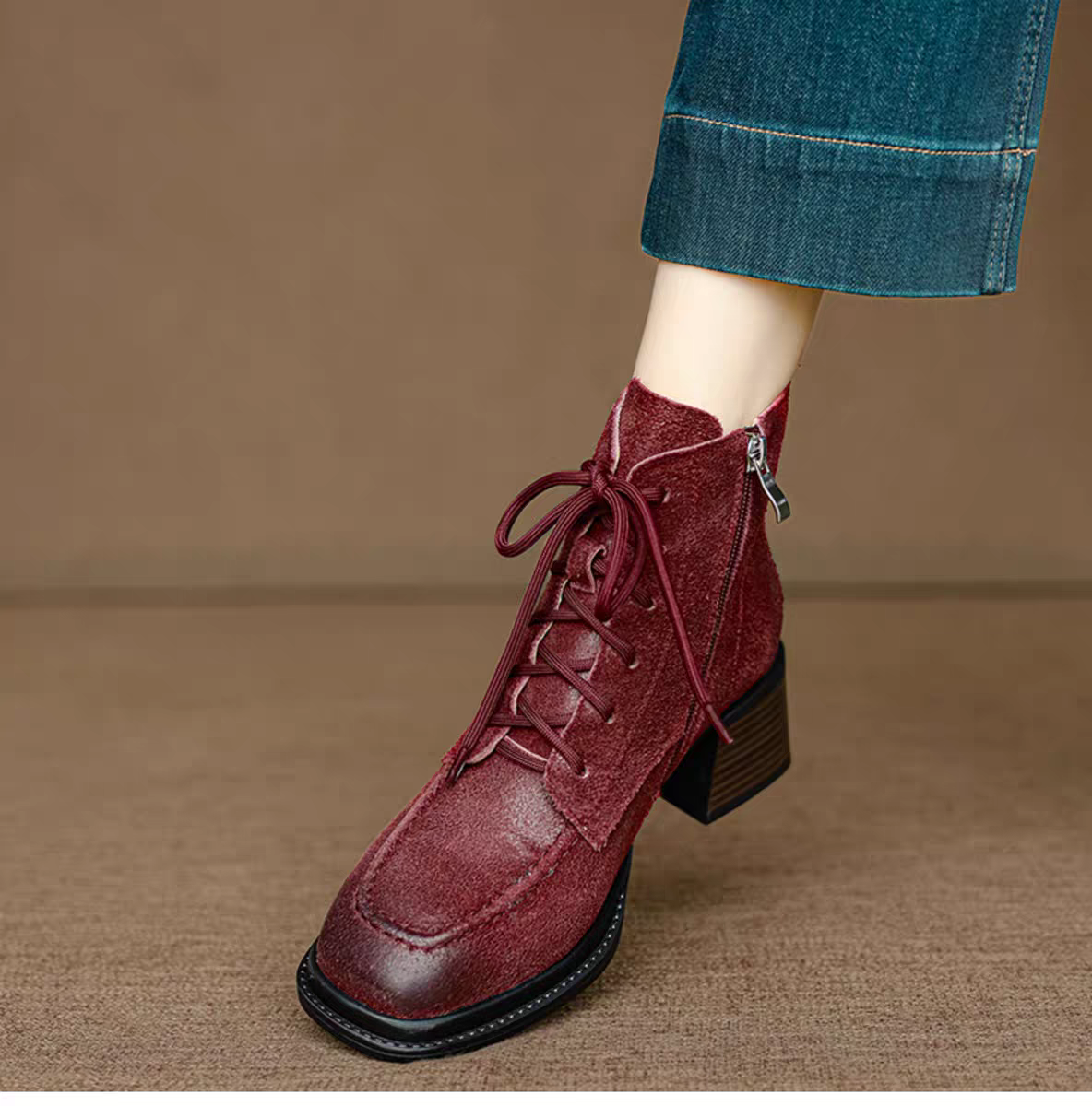 ローヒール ブーツ 長靴 靴 ショート ブーツ レザー ブーツ 秋冬新作2025 クラシック レースアップシューズ 本革