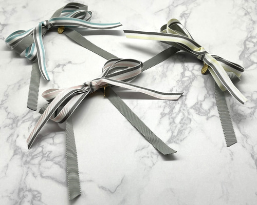 リボン　ヘアゴム♡riana ribbon♡ストライプ×フラワー♡ハンドメイド ss22】ハンドメイド リボン ヘアゴム