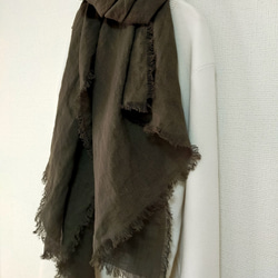 大判リネンストール　カーキ 3枚目の画像